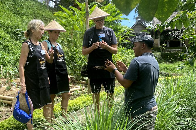 authentic Balinese organic cooking class in Ubud - Picking ingredients in the organic garden