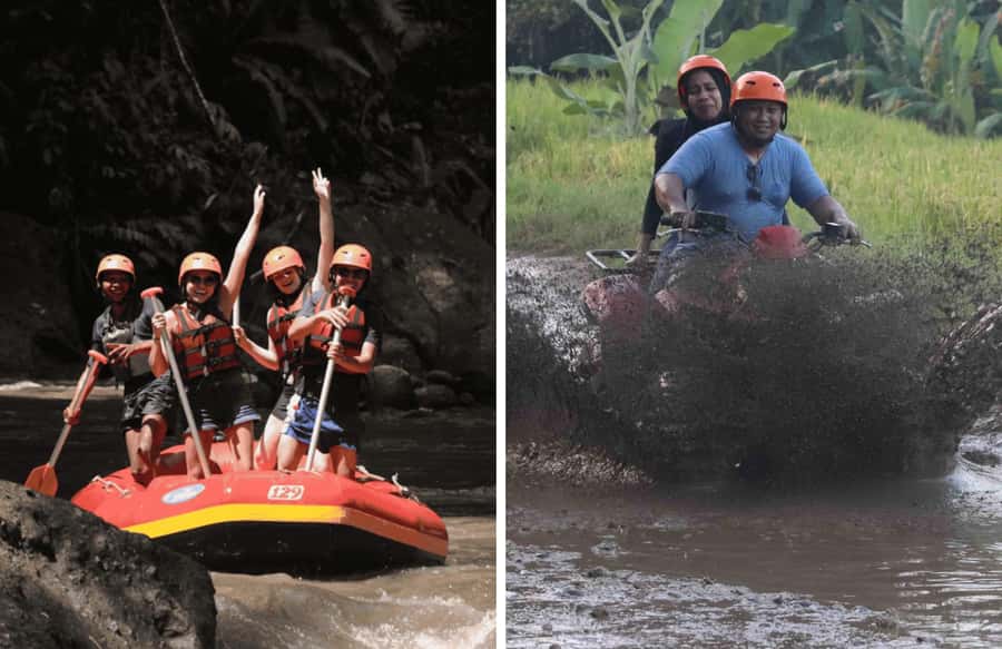 Bali Adventure Combo: Rafting & Tandem ATV Experience - Riding tandem ATVs through rice fields and villages